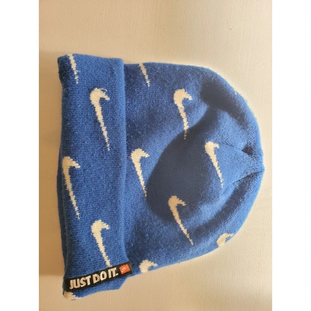 Nike Just Do It Youth Size Sock Hat Beanie Winter Cap Blue With Logos